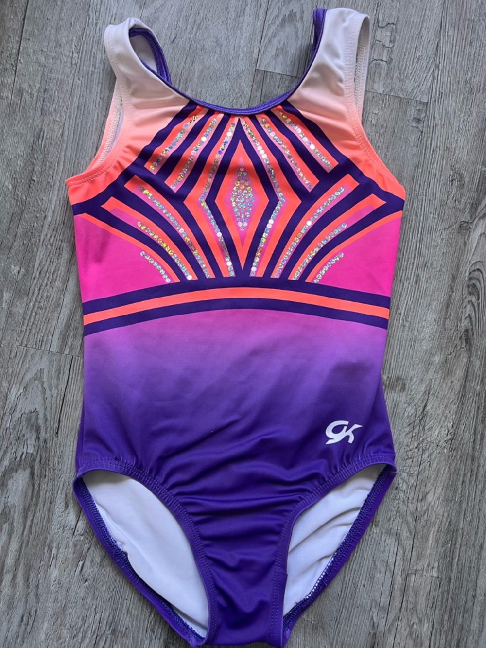 GK Purple Pink Ombre Rhinestone Gymnastics Leotard